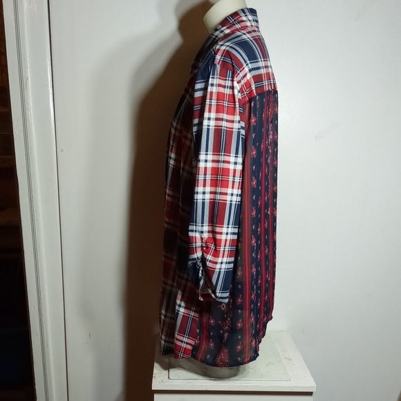 Self Esteem Red Blue Plaid Open Front 3/4 Slv Top Sz 3X - Picture 7 of 13